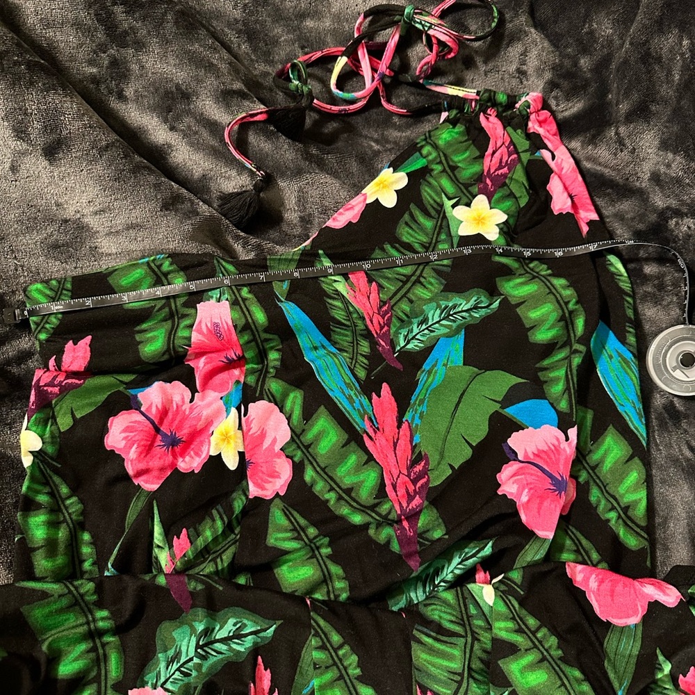 Colleen Lopez Halter Dress Vibrant Hibiscus Rayon Spandex Knee Length Large - Picture 12 of 13